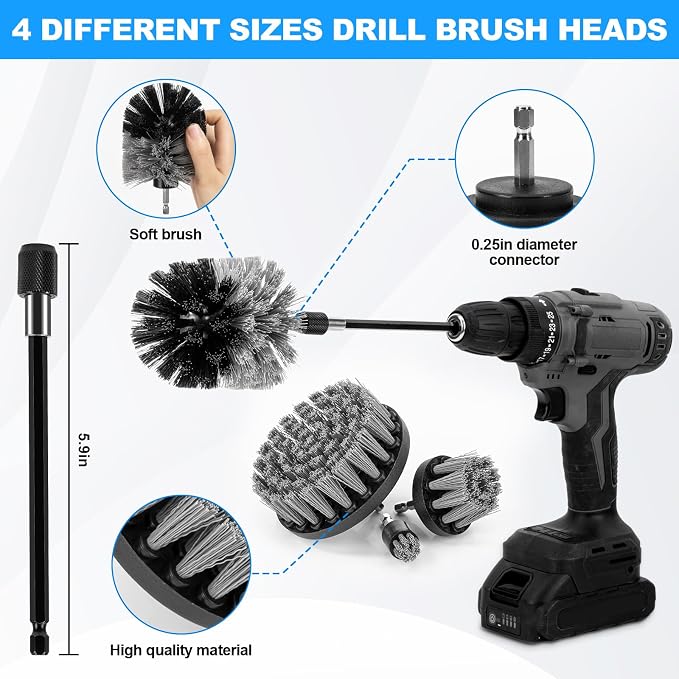 Car Detailing Kit, Car Detailing Brush Set, Car Cleaning Drill Brush Kit with Extension Pole, Professional Auto Detailing Supplies for Automobile Interior Exterior Wheels