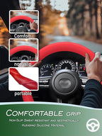 Car Steering Wheel Cover, Non-Slip Silicone Material, Multiple Color Choices, Universal Auto Parts Steering Wheel Cover, Suitable for Most Cars (Red2PCS)