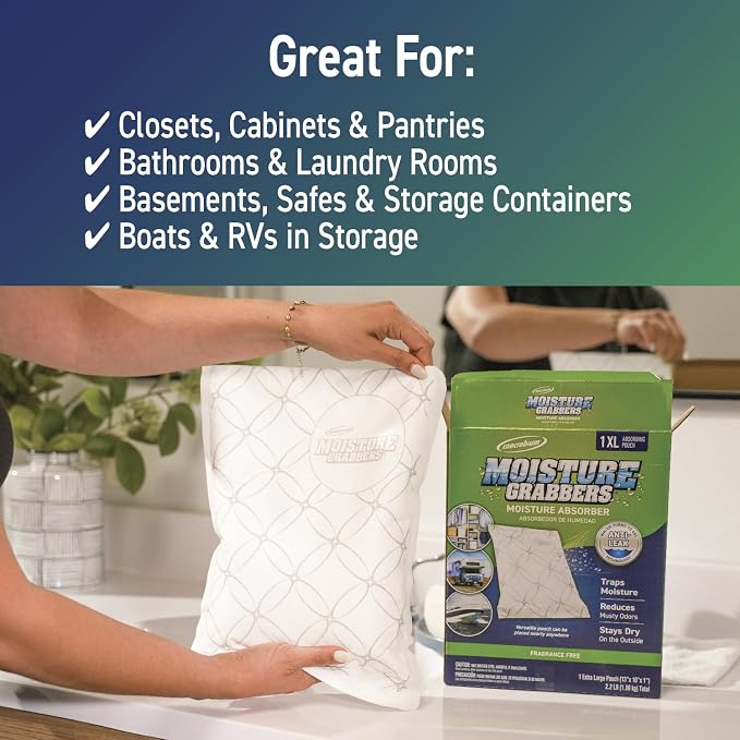Concrobium Moisture Grabbers XL, 35.3 oz, Moisture Absorber Pouch for Closets, Basements and Bathrooms, Helps Reduce Dampness and Musty Odors, Large Capacity Design