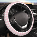 Thickened Elastic Steering Wheel Cover, Girly Pastel Pink Gingham Plaid Ultra, Soft, Breathable, Fit for Cars, SUVs, Trucks, Stylish Comfortable Grip