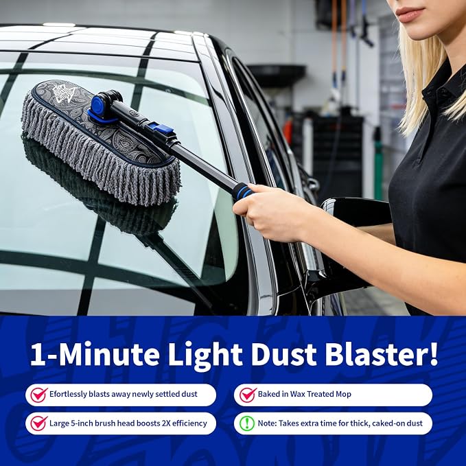 Car Duster Exterior & Interior Scratch Free Kit | Microfiber and Telescopic Aluminum Alloy Handle for Cars/SUV/Trucks with Car Duster Interior, Portable Waterless Dust Removal