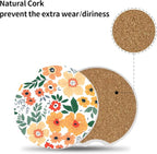Flowers Absorbent Car Coasters for Cup Holders,2 Pack 2.56" Ceramic Coasters with Cork Back and Finger Slot, Auto Accessories for Women & Men.