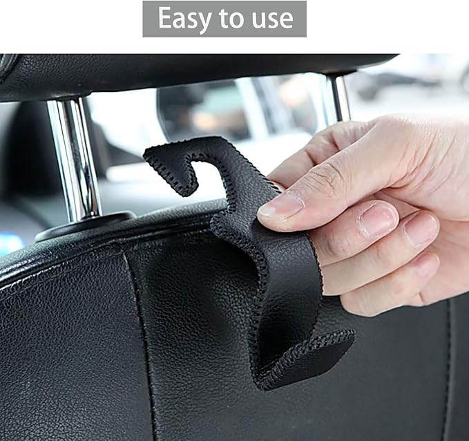 Headrest Hooks for Car, Back Seat Organizer Gray Leather Hanger Holder Hook, for Hanging Purses and Bags and Coats, Pack of 2