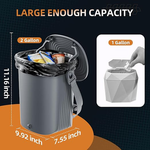 2 Gallon Silicon Car Trash Can with Lid - 100% Leak-Proof Trash Bin, Waterproof Garbage Can, Gifts for Men and Women
