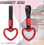 Bling Car Accessories Bling Heart Handle Ring Car Accessory for Women Hand Strap Drift Charm Rear Bumper Warning Ring Decor for Auto Bus Interior Exterior Decoration (Red, Heart Style)