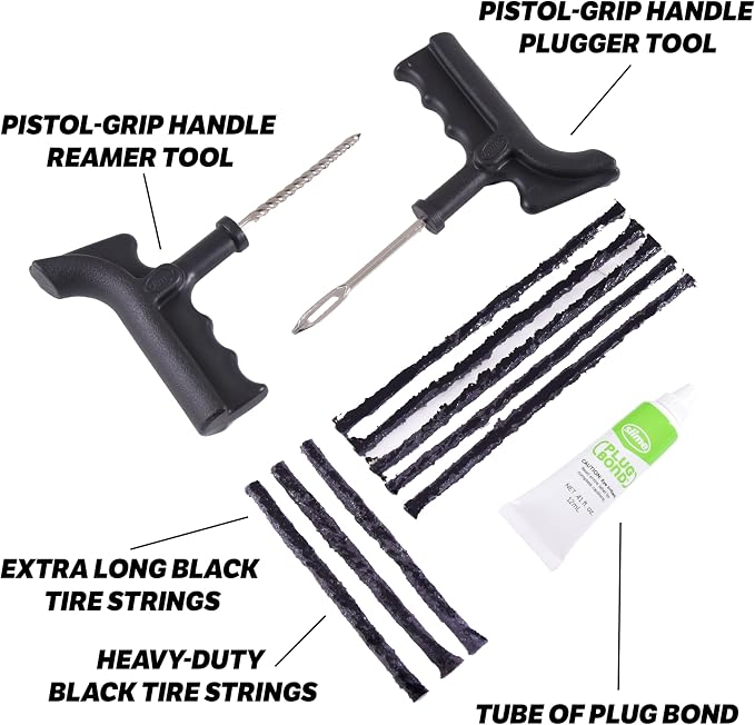 Tire Repair Kit 2040-A, 11 Pieces | Deluxe | Includes Strings & Tools | Pack of 2