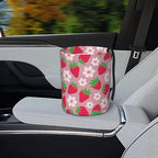Car Garbage Bag Pink Strawberry and Floral Mini Car Trash Bin Portable Collapsible Waterproof Rubbish Bag for Car Accessories Back Front Seat Cup Holder