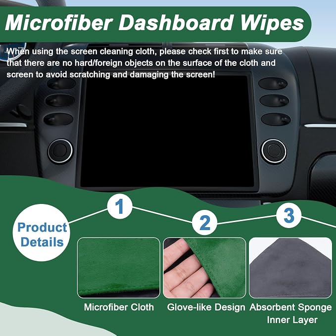 Car Screen Cleaner, 4.1''×4.1'' Microfiber Dashboard Wipes, Square Microfiber Cloth, Automotive Display Wipes,Vehicle Screen Cleaner Tool for Dashboard Display, Car Interior Tool (Green)