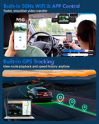 AI 4K Dash Cam Front and Rear Recording with Driver Monitoring System, 360° View 4 Channel Dashcam Car Camera, STARVIS 2 Night Vision, 5G Wi-Fi GPS, 3" Touch Screen, with 64GB Card, V8 MAX