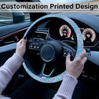 Blue Bohemian Pattern Steering Wheel Cover, Cute Print Steering Wheel Cover Protector, Ultra Thin Breathable Non-Slip, Car Accessories for Women, for Steering Wheel with a Diameter of 14.5"-15"