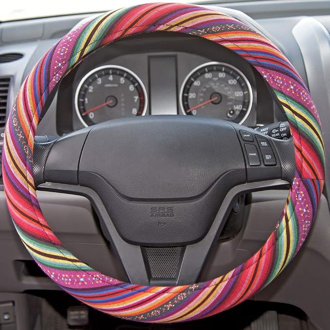 Colorful Woven Boho Bohemian Hippie Style Steering Wheel Cover for Women - Fits Most Standard Wheel Sizes 14.5-15 inch Colorful Patterns