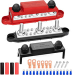 250A Bus Bar 12V Marine 5/16" Power Distribution Block Automotive Busbar Terminal Block,Battery Buss Bar (Pair, Red & Black) 3 x 5/16" Post 10 x #8 Screws Terminals
