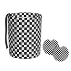 Car Trash Bag Chessboard Hanging Back of Seat Car Portable Trash Bag Chessboard Waterproof One-Handed Portable Strap Drawstring Garbage Bags with 2 Pieces Car Coasters