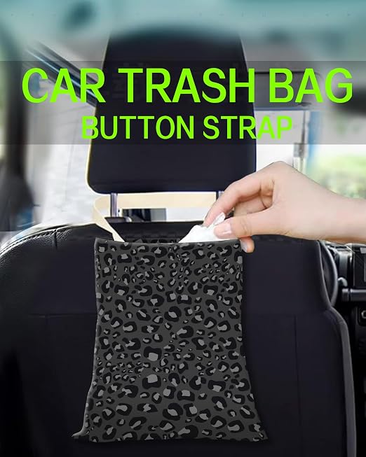 Car Trash Can, Durable Hanging Car Trash Garbage Bag, Cute Automotive Garbage Cans Organizer, Black Leopard Skin