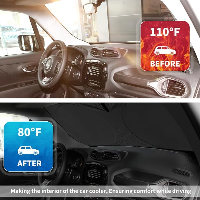 for Jeep Patriot Windshield Sun Shade for Jeep Renegade SUV 2015-2024 2025, Front Foldable Sunshade for 2017 Jeep Patriot SUV Car Sun Visor Cover Blocks UV Rays Keep Your Car Cooler