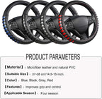 Microfiber Leather Car Steering Wheel Cover for Men Women,Universal Fit 14.5-15 inch(Leather Nails-Gray+Black-Standard Size)
