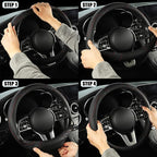 Black Breathable Microfiber Leather Steering Wheel Cover | Breathable Anti Slip Grip Cool Sporty Look Glow for Women Men