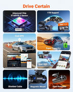 New N4S 3 Channel Dash Cam, STARVIS 2 Night Vision, Front Rear Inside Dashcam for Cars, Front and Rear Dual Channel, PlatePix Tech, Parking Mode, Wi-Fi, GPS, 2" IPS, Support 1TB (RC18)