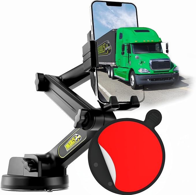 Cell Phone Mount for Truck Phone Holder for Truck Drivers - Heavy Duty Suction Cup + Dashboard Pad, iPhone Holder for Dashboard Window 16.9 inch Long, for iPhone & Samsung, Semi Trucker, Red