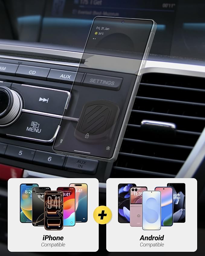 Extra Strength Magnetic 3M Flush Mount Phone Holders for Your Car Dashboard and Flat Surfaces, Low Profile Cell Phone Holder with Thick Metal Plate for iPhone and Android, Not MagSafe, 2-Pack