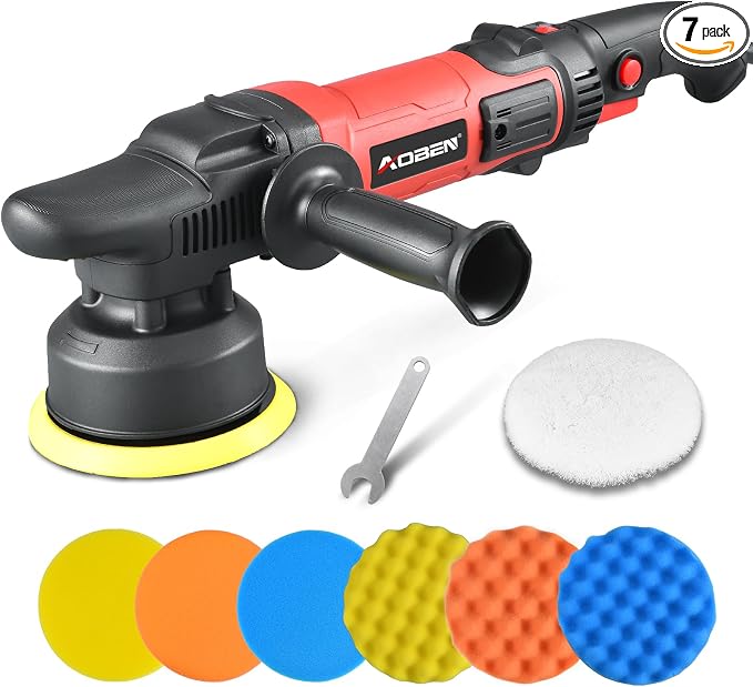 Buffer Polisher,5 inch Dual Action Polisher,Long Orbit 16mm Random Buffer Polisher kit with 6 Variable Speed 1000-5500rpm,Detachable Handle,7 Buffing Pads for Car detailing Polishing and Waxing