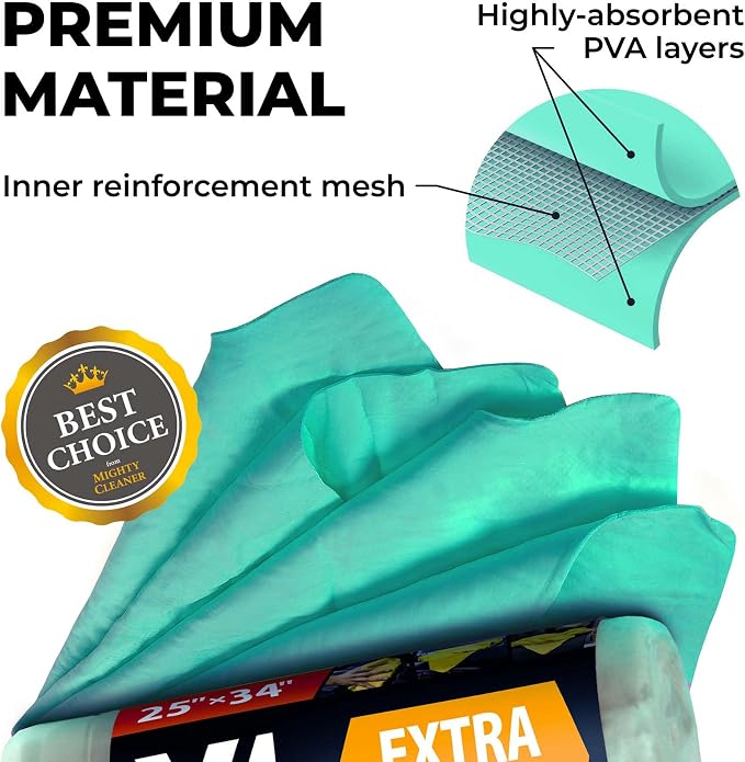 Premium XL Shammy Towel for Car - 2pk (34”x25”) - Super Absorbent Chamois Cloth - Spots & Scratch-Free - Reusable Car Drying Towel