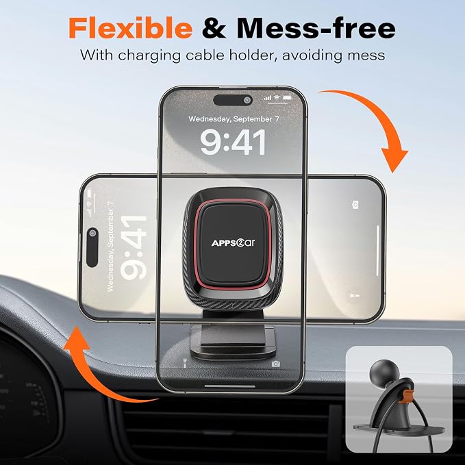 Magnetic Phone Holder for Car, Dashboard Magnetic Car Mount, 360° Rotation Magnet Phone Mount with Strong VHB Adhesive, for All Cell Phones