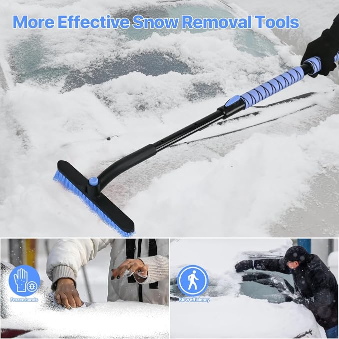 44" Snow Brush and Ice Scrapers Detachable, 360° Pivoting Soft Bristle Head,Foam Grip, for Car,Trucks,or SUV Window & Windshield Tool