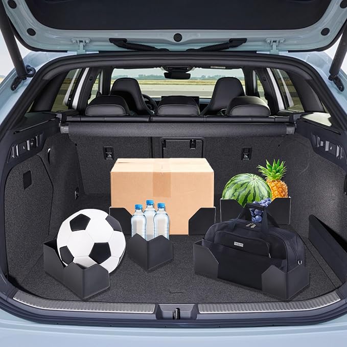 4PCS Car Trunk Organizer Blocks with Hook and Loop Fastener, Automotive Tidy Storage Organisation Accessories for Truck, SUV, Sedan, Available to Wool Carpet (Black)