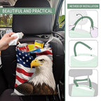 Cute Car Trash Can, Hanging Canvas Car Back Seat Organizer and Storage Bag, Funny Car Trash Bag for Travelling, Outdoor Eagle USA Flag