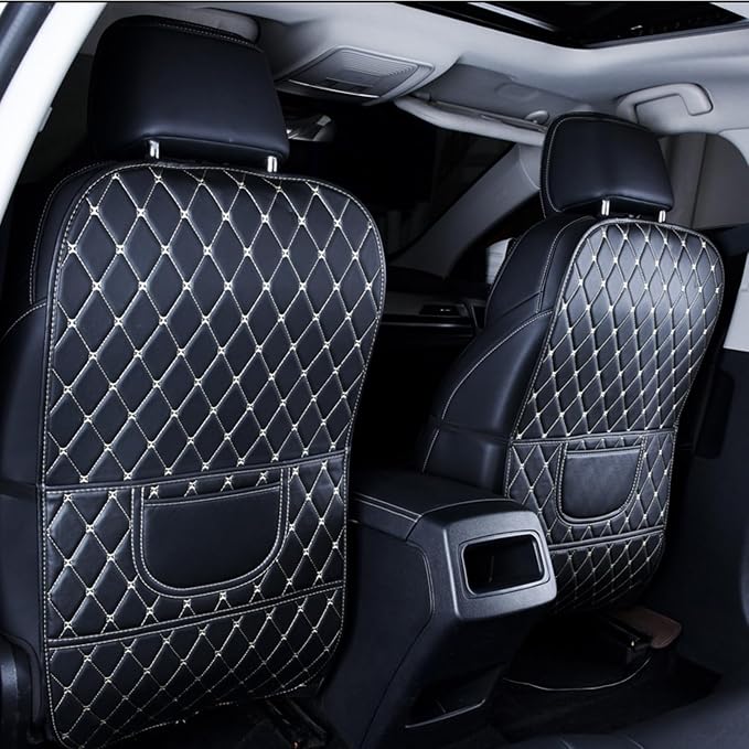 Childproof Back Kick Pad Scratch Protector Leather Storage Pockets for Family Travel Kick Mat