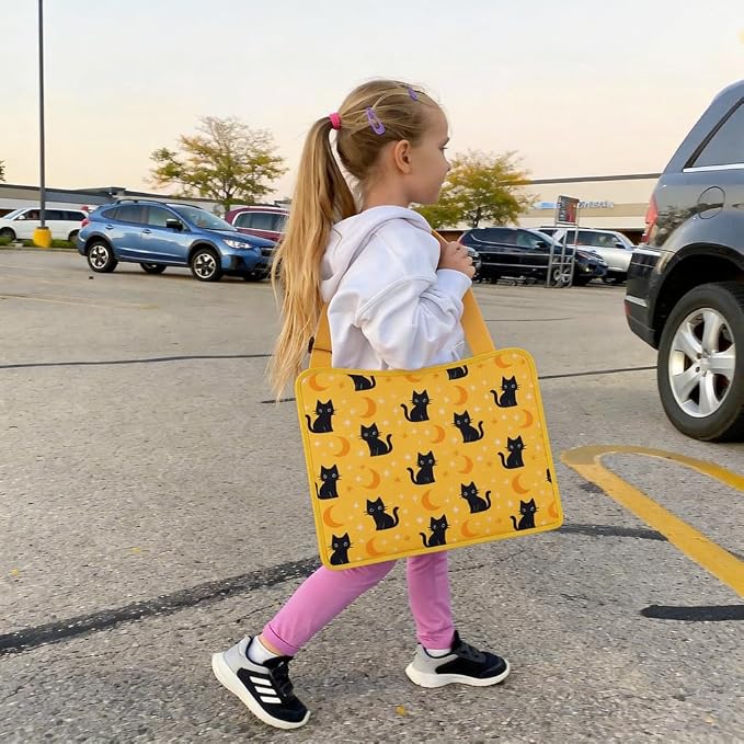 Kids Travel Tray for Toddler Car Seat, Toddler Gift for Boy | Road Trip Essentials Accessories Lap Tray, 16.5 x 13 inch, iPad Holder Stand, Storage Pockets, Snack Compartment, Yellow