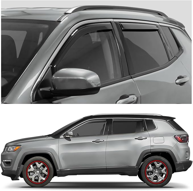 Window Deflectors Smoke Tinted In-Channel Side Window Vent Visor Deflectors Rain Guards Compatible with Compass 2017-2026 - 4pcs. GW0720