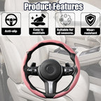3PCS/Set Car Steering Wheel Cover, Leather Segmented Anti-Slip Automotive Wheel Protector, Soft Breathable Vehicle Steering Protection Covers, Universal Interior Accessories (Pink)