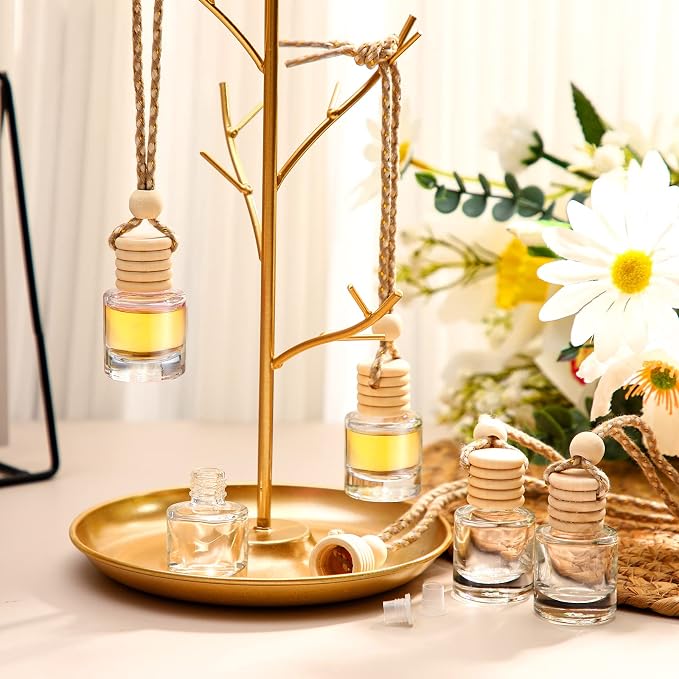 100 Pcs Car Air Fresheners Diffuser with Wooden Cap Empty Aromatherapy Diffuser Clear Fragrance Holder Pendant Hanging Perfume Fresheners Bottles for Car Decor(Classic,Clear)