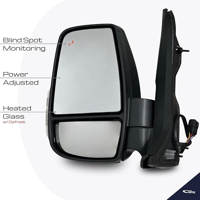 Driver Side Mirror for 2020-2023 Ford Transit 150 250 350 Short Arm with Power Folding Blind Spot Monitoring BSM Turn Signal Textured Black 10 Pins Left FO1320654