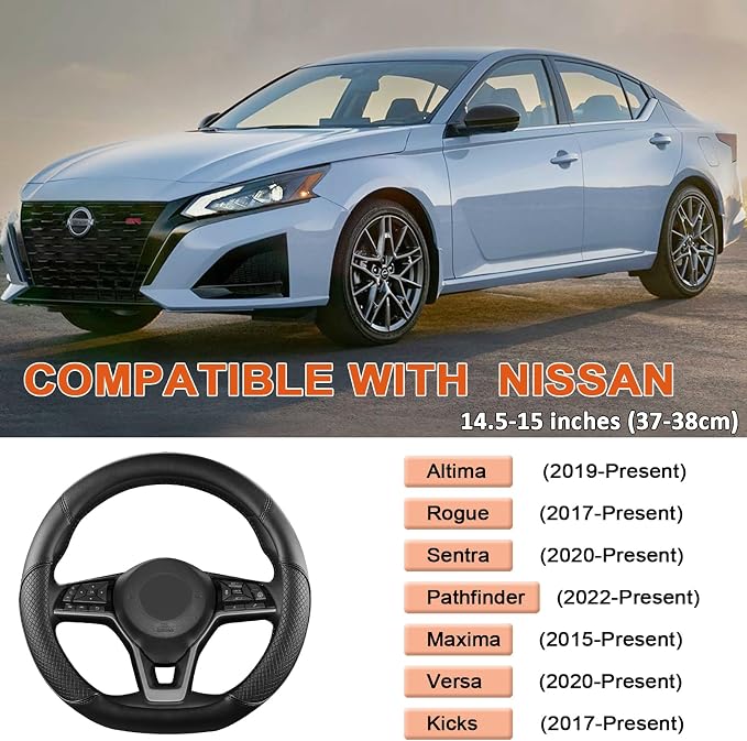 D Shape Steering Wheel Cover for Nissan Rogue Kicks - Auto Car Steering Wheel Cover Customized for Nissan Altima Sentra(Black+Black Line-D-Shaped)