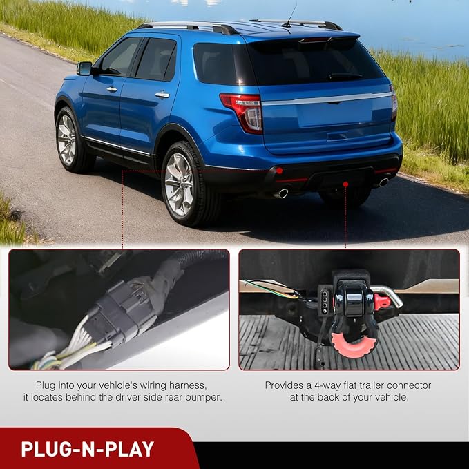 4 Pin Trailer Wiring Harness Kit 56172 Vehicle Side Custom for 2011 2012 2013 2014 2015 2016 2017 2018 2019 Ford Explorer Police Interceptor Utility Simple Fit Tow Hitch Accessories