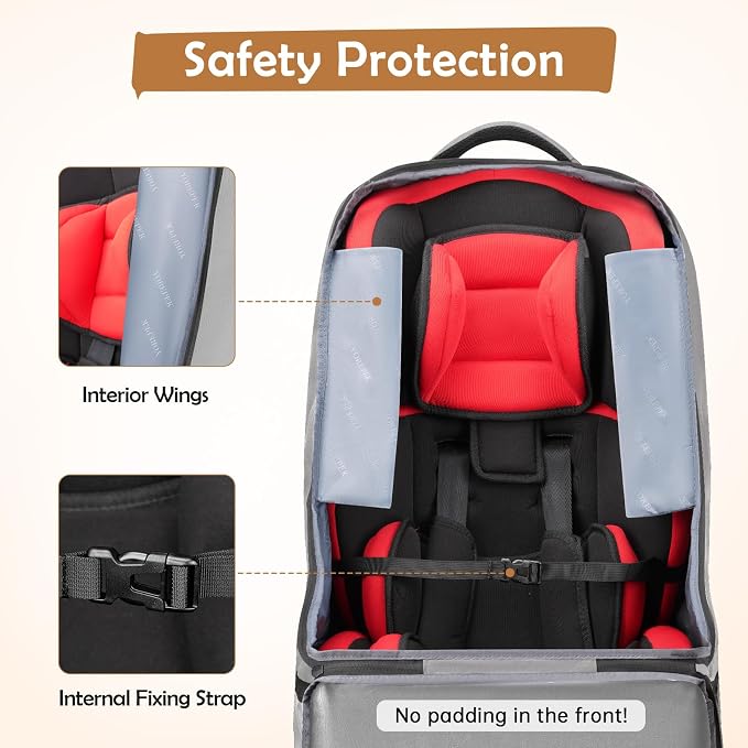 Padded Gate Check Car Seat Travel Bag | Foldable Carseat Cover for Airplane Travel, Car Seat Carrier for Airport, Baby Carseat Backpack for Air Travel(Grey)