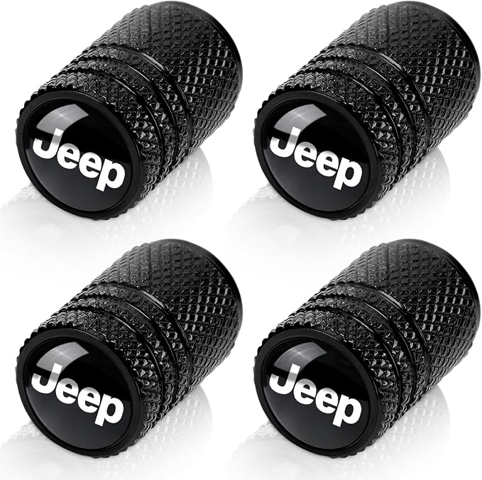4pcs Tire Valve Stem Caps, Compatible with Jeep Series Stem Cap Universal Car Air Cover Car Accessories for Cars, SUV, Truck, Motorcycles Black