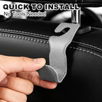 Car Seat Hooks for Purses and Bags, 2 Pack Car Purse Holder for Grocery Bag Handbag Clothes, Metal Headrest Hooks Covered by Leather, Gray