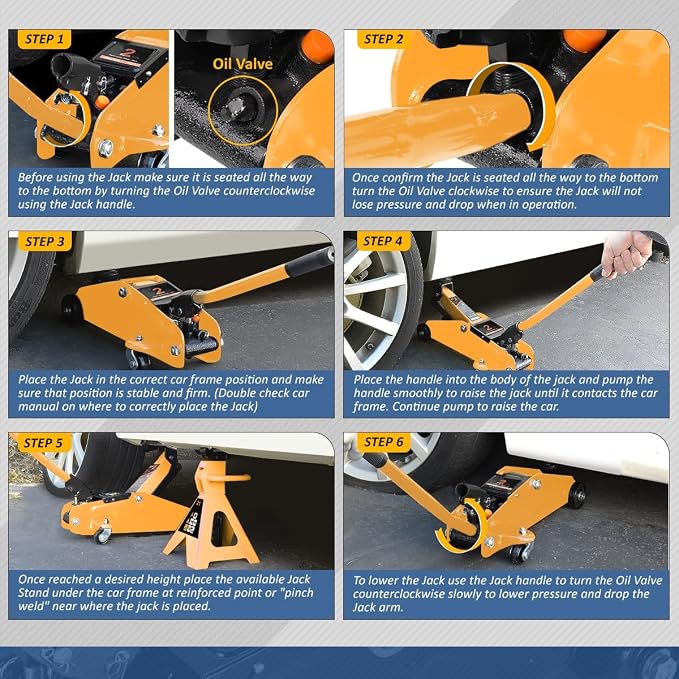 2 Ton Floor Jack with Jack Stands, Heavy Duty Steel Hydraulic Racing Floor Jack with Single Piston Quick Lift Pump, Hydraulic Trolley Service Car Jack, Orange