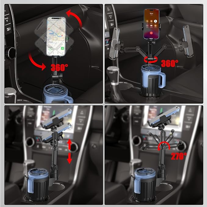 2 in 1 Auto-Clamping Cup Phone Holder for Car, 15W Fast Wireless Charging Cup Holder Phone Mount with Type-C Cable, Adjustable Car Cup Expander for Large Bottles