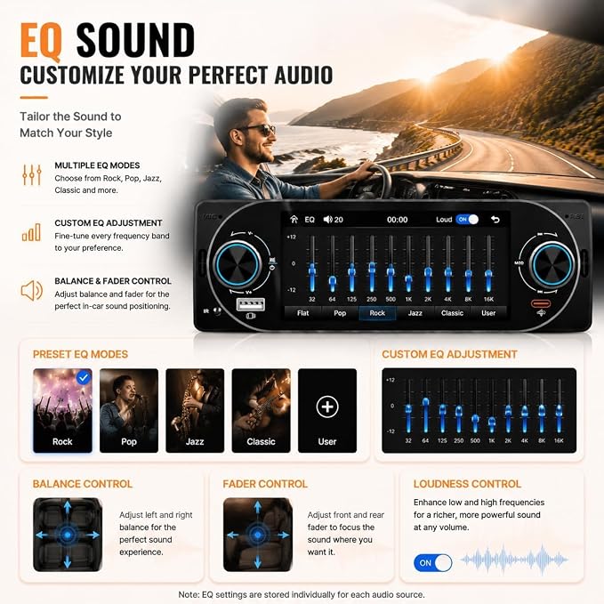 5.1" Single Din Bluetooth Car Stereo Wireless CarPlay Radio Android Auto | IPS Touchscreen, FM/AM/RDS radio, USB Type-C fast charging, 4×45W car audio, backup camera, fit most single din vehicles