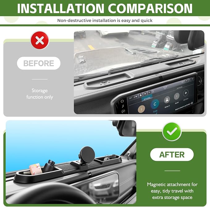 Magnetic Phone Mount Holder for 2024 2025 Jeep Wrangler JL JLU & Gladiator JT Magnet Dash Cell Phone Cradles Adjustable Phone Stand Accessories for 2024+ Jeep JL/JT(Not for 4XE/JK)