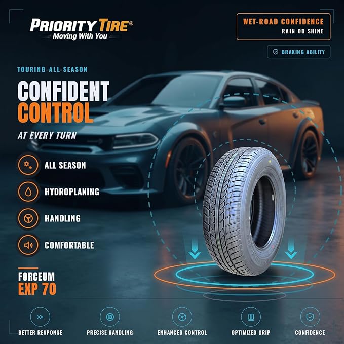 EXP 70 All-Season Passenger Car Touring Radial Tire-205/70R15 205/70/15 205/70-15 95H Load Range SL 4-Ply BSW Black Side Wall UTQG 320AAA