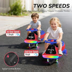 12V Electric Wiggle Car for Kids with Pedal, Display, Rechargeable Battery, LED Light, Bluetooth, Light-Up Wheels, Anti-Rollover, 2 Speeds, Ride on Toys, Birthday Gifts for Age 3+, 150Lbs