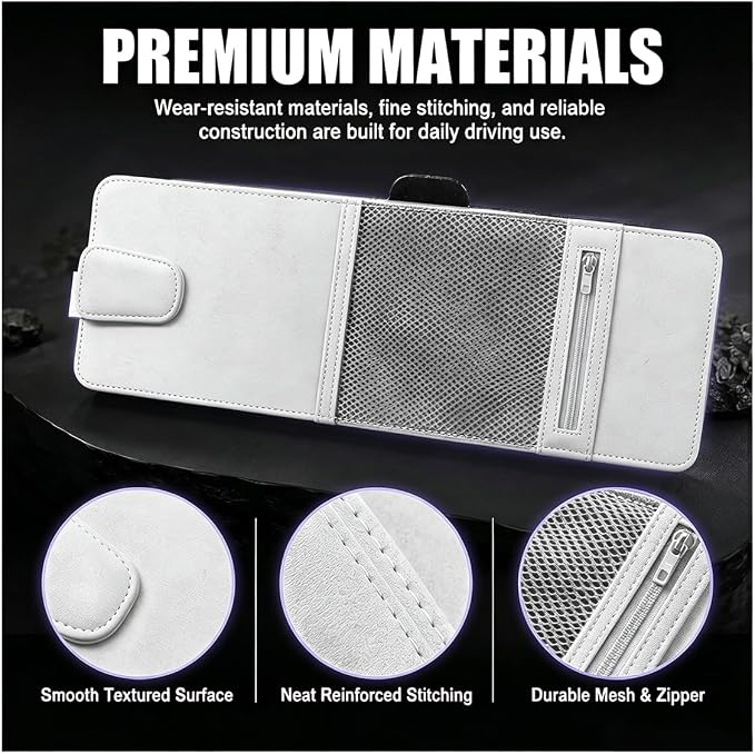 Car Sun Visor Extender, Leather Multi-Pocket Clip-On Auto Visor Organizer, Adjustable Anti-Glare Vehicle Interior Sun Blocker Attachment for Glasses, Driver's License, Ticket (Gray)