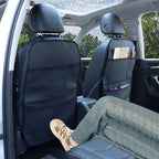 Kick Mat Back Seat Protector Waterproof Leather Car Seat Back Organizers Cover with 3 Storage Pockets for Kids Pets SUV Sedan Minivan Truck Car Travel Accessories (Black 2-Pack)