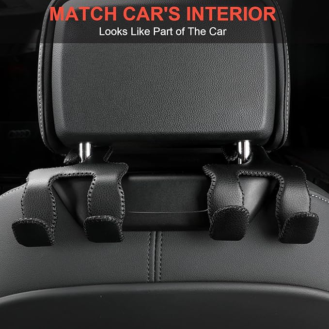 【2021 Upgraded】 Car Purse Hook, 2 in 1 Car Seat Headrest Hooks Durable Hanger Storage Holder Leather Organizer for Hanging Grocery Bags, 1 Pack, Black